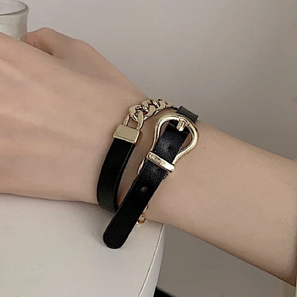 Gold Leather Buckle Design Chain Link Choker - Picture 11 of 12